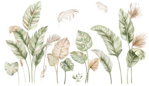 Stickers Muraux Plantes Tropicales, Autocollants Mural Feuille de Palmier Boho, Autocollant Muraux Feuilles de Palmie, Décoration Murale pour Cuisine, Bureau, Salon et Chambre