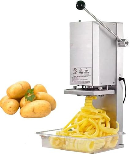 Cortador eléctrico en espiral de patatas, cortador giratorio de acero inoxidable, grosor ajustable de 3 a 10 mm, ideal para tiendas de aperitivos y cocinas domésticas, hace patatas fritas rizadas y