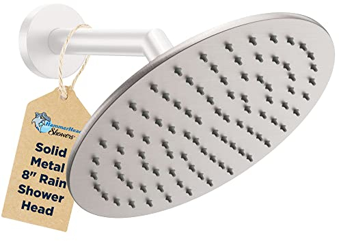 Alle Metall rund Regen Dusche Kopf mit 2,5 GPM Hohe Durchflussmenge Drenching Rainfall Spray und Messing Swivel-Ball, metall, gebürsteter nickel, 8 inch