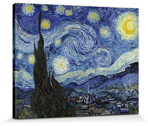 1art1 Vincent Van Gogh Poster Die Sternennacht, 1889 Bilder Leinwand-Bild Auf Keilrahmen | XXL-Wandbild Poster Kunstdruck Als Leinwandbild 50x40 cm