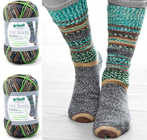 2x100 Gramm Gründl Simila Sockenwolle 300er Reihe 1 Knäuel = 2 Gleiche Socken + 2 Strasssteine zum aufnähen 302