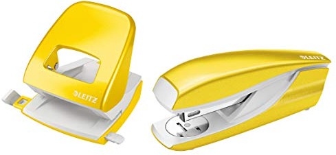 Leitz NeXXt Locher, 30 Blatt, Metall (Gelb Heftgerät + Locher)
