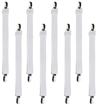 Beedsooth 8 Stück Bettlakenspanner verstellbar(30-120cm),Weiß | Elastische betttuchspanner,Spanner für Bettlaken,Laken,spanner mit Metallklammern für Bettlaken,Bügelbrett,Matratze oder Sofa