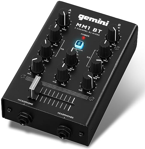 Gemini Sound MM1BT Bluetooth Professional Audio 2-Kanal Dual Mic Input Stereo 2-Band Rotary Compact DJ-Podcast-Mixer mit Crossfader und individueller Verstärkungssteuerung
