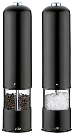 Cilio Elektrisches Mühlenset Bergamo, Batteriebetrieben, Edelstahl, Schwarz, 615012