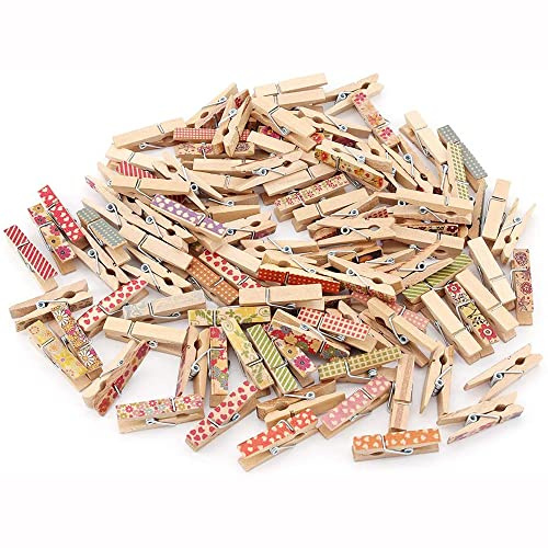 100 Pezzi Mini Mollette di Legno da 3,5 cm, Mollettine Bucato Decorative Colorato Foto Piccole Mollette Clips di Legno per Appendere Foto Messagio Carta Cartoline per Festa Giardino DIY Decor