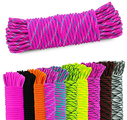 AMZoutdoor® 4 mm paracord 550 snöre | paracordsnöre | 7 kärntrådar | utomhusutrustning | utomhus camping | paracordsnören för hundhalsband | hundkoppel (10 meter, rosa-blå)