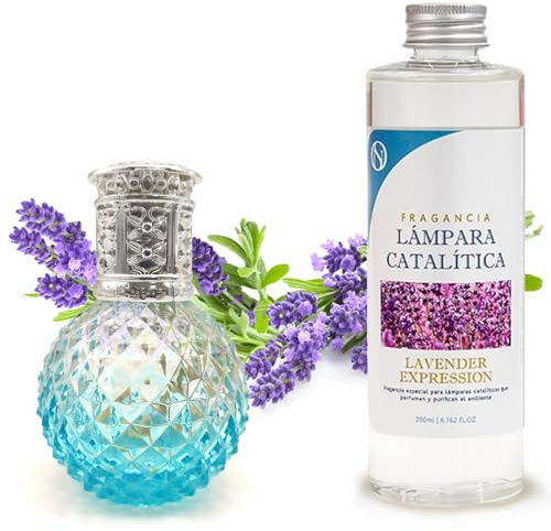 M MAMA MANUELA Pack Ahorro Lámpara Catalítica Blue Diamonds + Fragancia Aroma Lavender 200ml. Elimina Malos olores e impurezas, perfuma y Limpia.