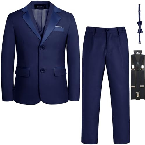 LOLANTA 5 pièces Smoking Garçon Enfant - Costume Cérémonie Mariage avec Noeud Papillon, Tenue de Soirée pour Garçon 2-14 Ans