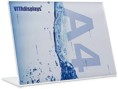 10 Stk. DIN A4 Werbeaufsteller als Premium L-Ständer im Querformat, transparenter, standfester Tischaufsteller, L-Aufsteller aus 3.0 mm PLEXIGLAS mit Anti-Rutsch-Noppen für einen sicheren Stand