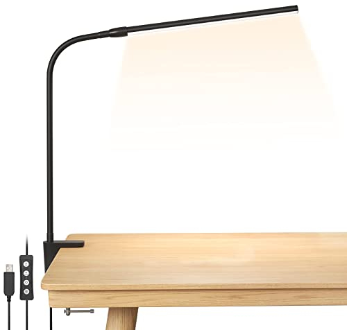 Lepro LED Schreibtischlampe Klemmbar, Tischlampe Architektenlampe mit Schwenkarm, Augenschutz Klemmleuchte USB, 3 Farben & 10 Helligkeitsstufen Dimmbar Tischleuchte für Büro, Schwarz