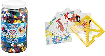 Hama Perlen 8540 Bügelperlen Dose mit ca. 1.400 Maxi Bastelperlen mit Durchmesser 10 mm im Volltonmix 1 & 8282 Set mit Motiv Rahmen für Maxi Bügelperlen mit Durchmesser 10 mm