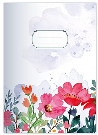 Kartenkaufrausch 2x Künstlerische Blumen DIN A4 Schulheft, Rechenhefte mit Aquarell Blumen-Beet in Rot Lineatur 20 (blanko)