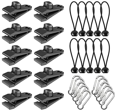PUERHUACI Zeltplanen Clips, 30 Stück Planenclips mit Karabiner, Schwerlast, Markisen Zubehör, Multifunktion Zelte Clip, Tarp Clips Set, Metall, Schwarz