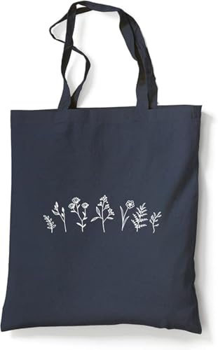 tradercat Jutebeutel bedruckt mit Motiv, Stoffbeutel bedruckt aus 100% Baumwolle - Tote Bag, Einkaufsbeutel, Einkaufstasche, Shopper und Baumwolltasche mit langen Henkeln, Blumenmotiv One Line Art