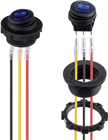 HUAREW 2 Stück Wasserdichter Rund Kippschalter,EIN-Aus Blau LED-Schalter SPST 3Pins 12V 20A Lichter Wippschalter,mit Gehäuse,Mit Crimpkontakten,mit Draht,Mit Draht,Für Kraftfahrzeuge, Boot