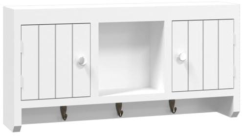 vidaXL Schlüsselschrank Wandschrank Hängeschrank Flurschrank Badschrank Schrank Wandgarderobe mit Haken Fach Weiß 40x8,5x20cm Holzwerkstoff Stahl