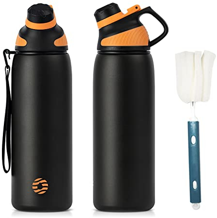 Fjbottle Stainless Steel Water Bottle 600ml/800ml/1L/1.5L with Magnetic Lid, BPA Free Insulated Water Bottle, Sports Metal Water Bottle Hot&Cold Drinks Vacuum Flask Leak-Proof for Gym, Work, Travel