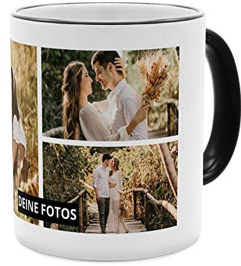 PhotoFancy® - Fototasse 'Collage' - Personalisierte Tasse mit eigenem Foto - Schwarz - Layout Collage 3 Bilder