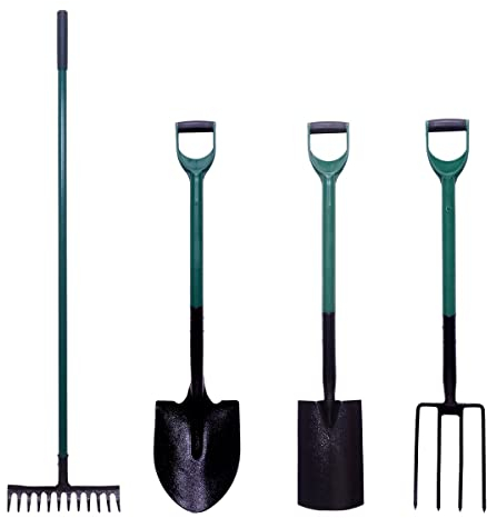 Mon Mobilier Design Garden Lot d'outils de Jardinage Pelle Ronde + Fourche à bêcher + bêche + râteau