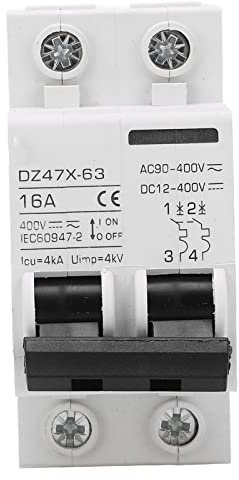 16A Leitungsschutzschalter, AC DC 2 in 1 400V 2P Miniaturschutzschalter, DIN Schienenmontage Trennschalter C16 Überlastschutz Luftschalter Kombischalter für Wohnbeleuchtung Solar PV Anlage