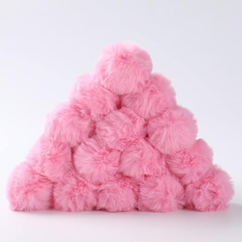 Miupoo Kunstfell Pompon,Fake Fur Pom Pom DIY mit Gummiband für Strickmütze Schals Tasche Schlüsselbund Zubehör, Winter Fellbommel 20 Stück,Rosa,3 Zoll (8 cm).