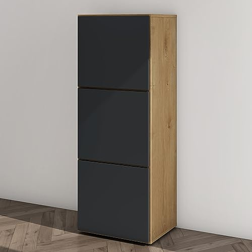 Mai & Mai Schuhschrank Schmal Hoch Holz 36cm tief hoch 6 Fächer modular | Flurschrank für Schuhe, verstellbare Böden, Kerneiche + Anthrazit matt Schuhkommode, BxTxH:45x36x120cm, Schuhschrank02