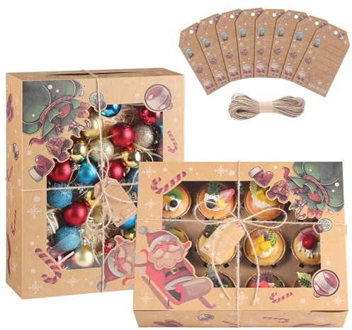 TsunNee Cupcake-Boxen mit 12 Löchern, 10 Stück, mit Einsätzen, Weihnachts-Leckerli-Boxen, Geschenkboxen, Kekse, Geschenk, Backbox für Weihnachtsgebäck, Brownies, Donuts, Partyzubehör