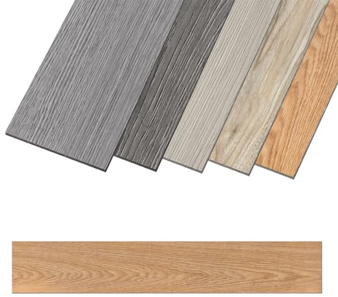 Aufun Selbstklebender PVC Bodenbelag Vinyl Fliesen, Wasserdicht, Rutschfest, Bodenaufkleber Fliesen Für Küche Bad Wohnzimmer Wohnbereich Einfache Verlegung (Braun oak, 18 Stück 2,51m²)