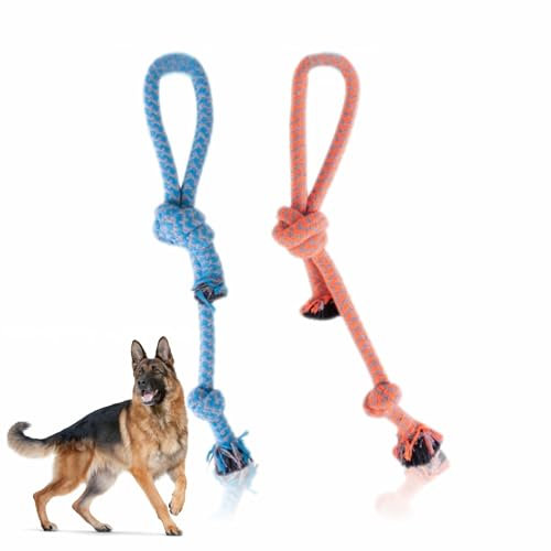 Dog Toy Heavy Duty Doggy Rope Tug Chew Toy Aggressive Chewer Tug Playtime And Training Cotton Rope Interactive Toy For Chewing Cleaning Teeth Gums Pet Accessories Assorted Colours 35.5cm (1Pc)