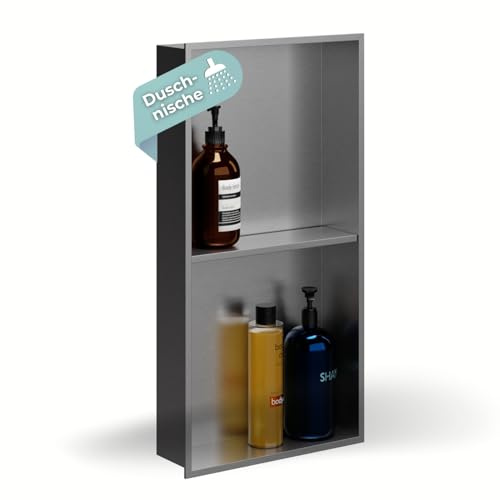 HAGO24 DIY Duschnische 30x60x10cm I Wandnische Dusche aus Edelstahl I einbaubare Duschablage in Silber I rahmenlose Badezimmer Aufbewahrung mit Ablage I Duschnische selber Bauen