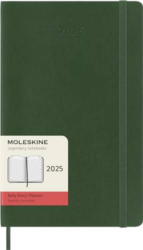 Moleskine Daily Planner, Agenda Giornaliera 12 Mesi 2025, Copertina Morbida e Chiusura Elastica, Colore Verde Mirto, Formato Large 13x21 cm