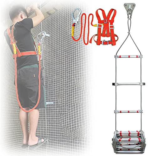 AiQima Scala Di Corda, Scala Di Fuga Di Emergenza Fune Scala a 1 Piano, Scala Antincendio con Imbracatura Di Sicurezza/Onecolor/10M/32Ft