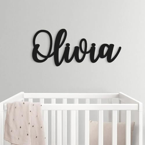 Holzschild, personalisierbares Namensschild, Kinderzimmer-Dekor, Holz-Hochzeitsschild, individuelles Namensschild, Holzbuchstabe, Türschild, personalisiertes Wanddekor-Schild (Schwarz, Länge 25 cm)