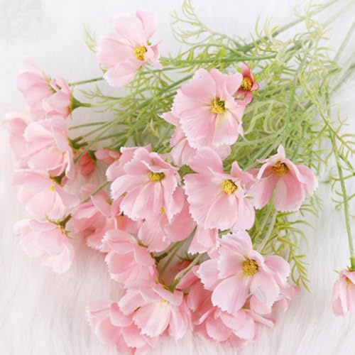 Künstliche Kunstblumen, Kosmos, Seidenblumen, Arrangements, Hochzeitssträuße, Dekorationen, 60 cm, künstliche Gänseblümchen, UV-beständig, für den Außenbereich, Hellrosa, 6 Stück