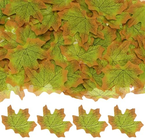 M METERXITY 200-Pezzi Foglie d'Acero Artificiali Foglie Finte Verde Marrone | per Decorazioni Ringraziamento/Matrimonio/Festa/Ghirlande/Artigianato Scrapbooking, Autunnali, Faux