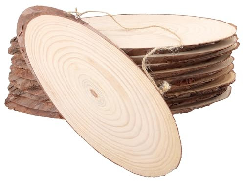 FUNSUEI 10 Stück Oval Holzscheiben 30cm Durchmesser, Ovale Baumscheiben Deko, Unvollendete Holzscheiben zum Basteln Naturholzscheiben für DIY Handwerk