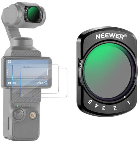 NEEWER Filtre ND Variable pour DJI Osmo Pocket 3/4 Xtra Muse | ND2-32,Magnétique,Caméra Action HD,Réglable,Butées Limitées,2 Protections d'Écran,Accessoires,FL-50