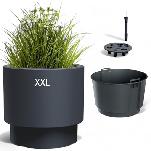 Blomkruka blomkruka med avtagbar insats rund frostbeständig modern matt bevattningssystem (antracit, XXL – 47 cm)