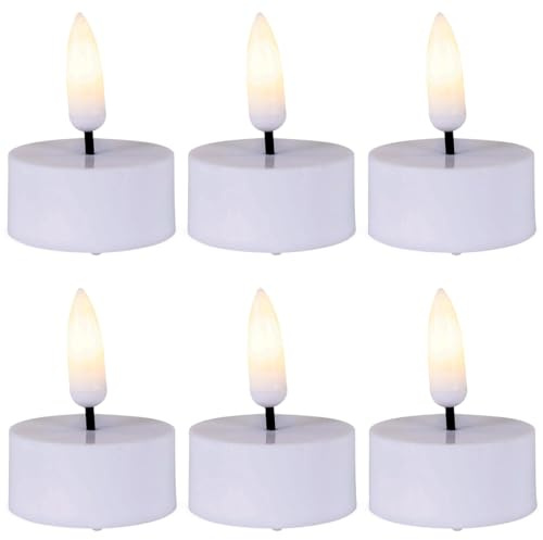 matches21 HOME & HOBBY LED Teelichter 6er Set Timerfunktion 6 / 18H - Kerze realistisch flackernde Flamme warmweiß Ø 3,5 x 1 cm - Elektrische Wachskerze in Weiß als gemütliche Tischdeko