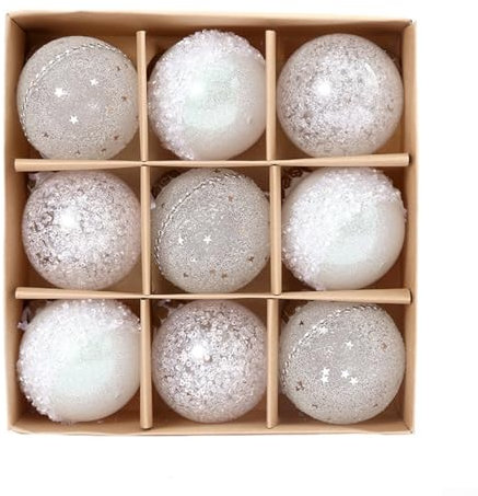 Honseadek 9 PCS Weihnachtskugel-Ornamente, bruchsichere Weihnachts-Ball zum Aufhängen, Weihnachtsanhänger, Dekoration, Weihnachtsbaumkugel, Dekoration für Party (weiß)