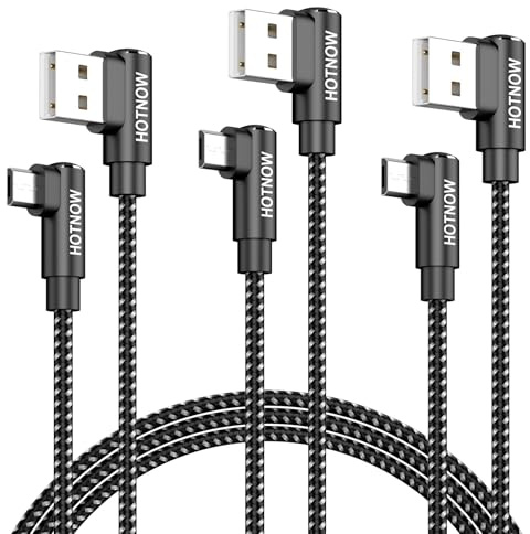 Câble Micro USB 100cm lot de 3 USB-A vers Micro, Coudé, Nylon, Rapide | USB-A vers Micro, nylon tressé + coque alu, angle droit 90°, charge 2.4A, synchro 480Mbps. Compatible Samsung Galaxy S7/S6