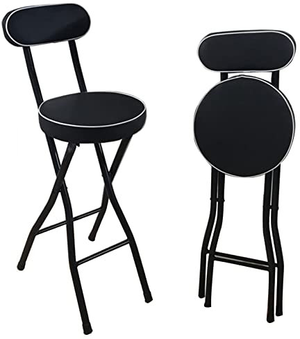 Tragbarer klappbarer Barhocker für Erwachsene, gepolsterter Hochstuhl, mit 150 kg Kapazität, Schwarz (65 cm)