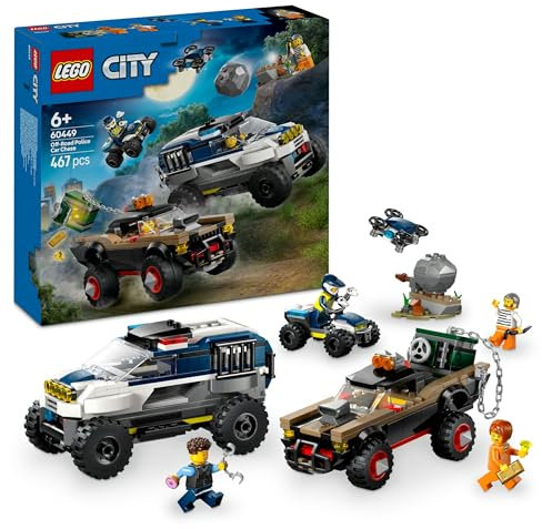 LEGO City Off-Road Police Car Chase Toy with 2 Trucks, a Quadbike, Drone, an Opening Safe and 2 Minifigures - Police Toys for 6+ Year Old Boys & Girls - 60449