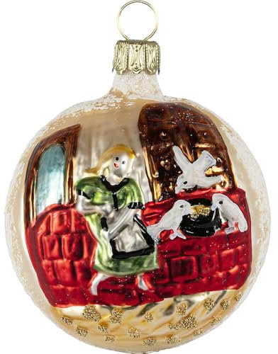 Erzgebirge Palast Saico Christbaumschmuck Glaskugel DREI Haselnüsse für Aschenbrödel - einseitiges Motiv - 8 cm