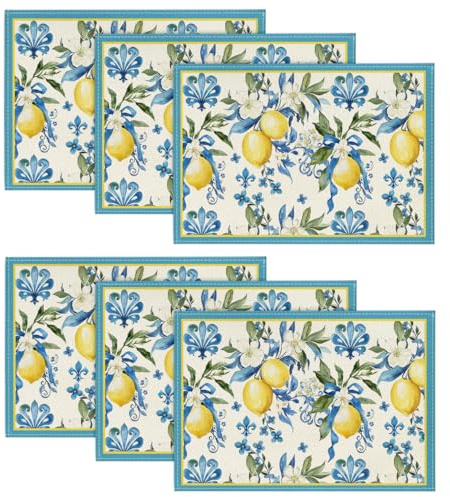 Artoid Mode Blau Zitrone Sommer Platzsets 6er Set, 30x45cm Couchtisch Urlaub Tischsets Waschbar Platzdeckchen Küche Party Deko