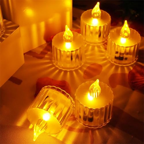 Yeehliny Led Teelichter, Led Kerzen, LED Teelicht Kristal Tischdeko, Festliche flammenlose Kerze, LED Licht Elektrische Teelichter Kerzen für Heimdekoration Hochzeit Party (Stil B/ 12 Stück)