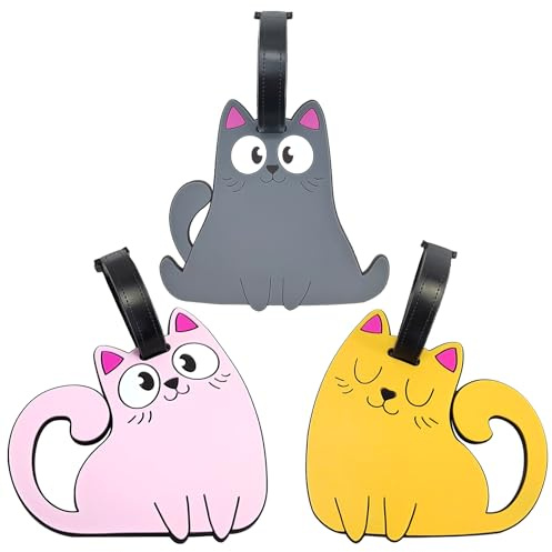 etiqueta de equipaje,etiquetas de equipaje de gato de 3 piezas para maletas mujeres etiquetas de maletas divertidas y duraderas con tarjeta de identificación de nombre