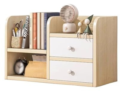 Büroschrank Schreibtisch-Bücherregal mit 2 Schubladen, Schreibtischregale aus synthetischem Brett, freistehende Aufbewahrung for Heim- und Bürobedarf, Präsentationsregal, Schreibtisch-Organizer Modern