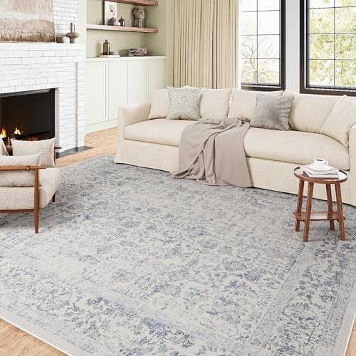 HUGEAR Vintage Blue Rugs Living Room Washable Non Slip Large Area Rug 240x300cm Bedroom Kitchen Hall Lounge Office Dining Room Indoor Carpet Low Pile Big Carpets